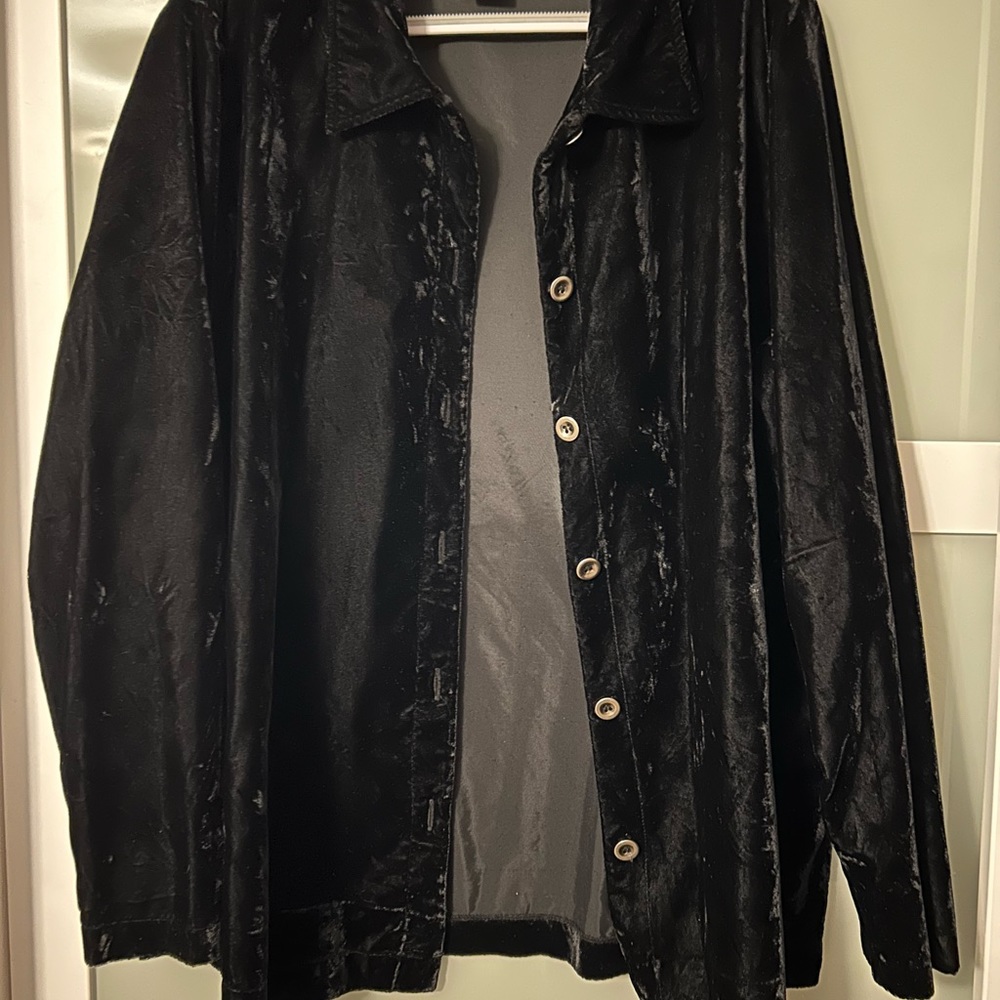 Black velour/velvet jacket with metal contrast buttons size XL